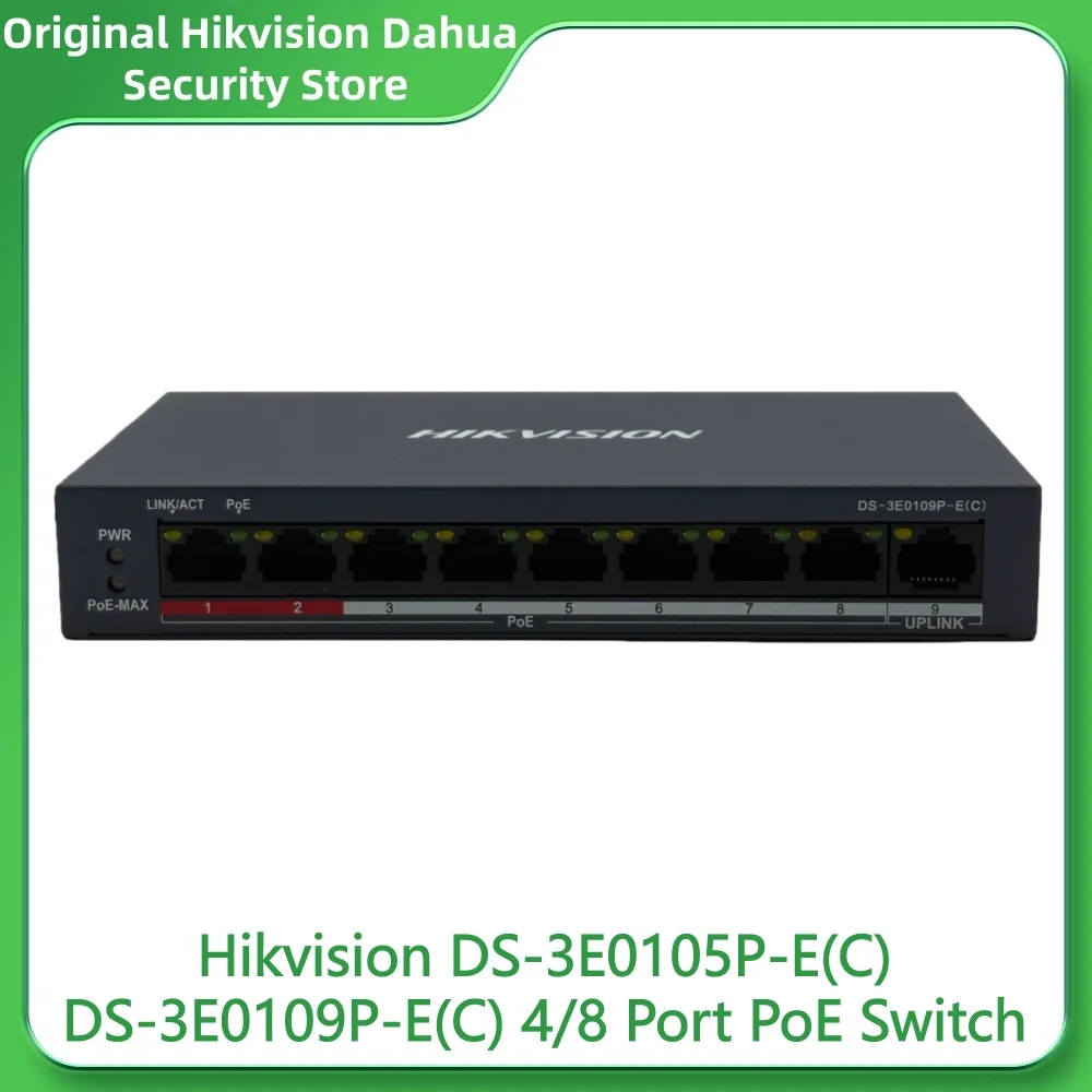Hikvision DS-3E0105P-E(C) DS-3E0109P-E(C) 4/8 Port PoE Switch 300m Long Range 6KV Surge Protection for IP Camera Video Intercom