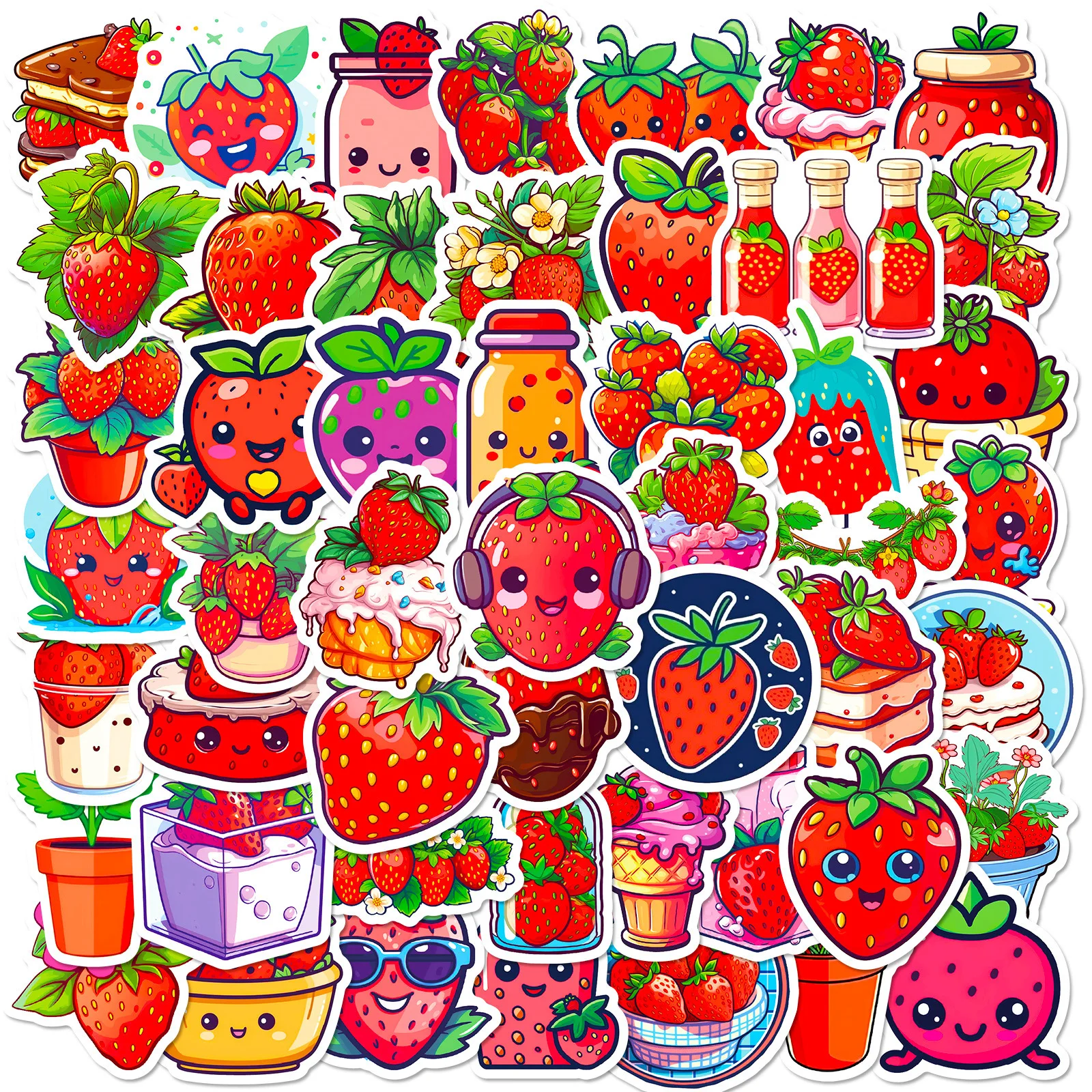 

50Pcs Cartoon Style Red Delicious Strawberry Series Graffiti Stickers For Helmet Desktop Wall Decoration DIY Stickers