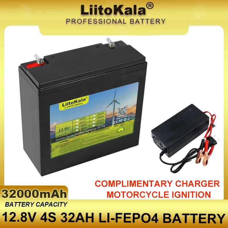 

LiitoKala 12.8V 32AH LiFePO4 Battery pack 12V 14.6v with BMS Lithium Iron Phosphate Batteries Motorcycle ignition inverter Solar