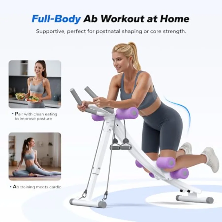 Home gym ab machine with adjustable dual-track ergonomic arc design steel frame black finish foldable for full-body workouts