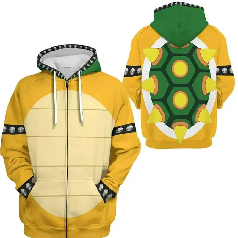 

Cartoon Bowser 3D printed oversized men's and women's sweatshirts street wear hip hop jumpers with hooded zippers