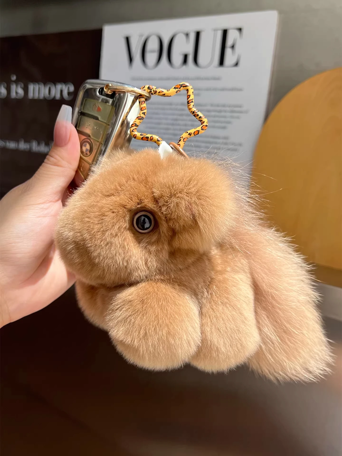 Adorable Hong Kong DISK Plush  Keychain Bag Ornament New Doll Gift Real  Rabbit Fur Soft Toy Hanging Decoration