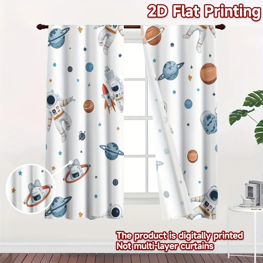 2PCS Digital Printed Curtains, Interstellar Astronaut Pattern, Beautiful Window Drapes for Living Room Bedroom Home Decor