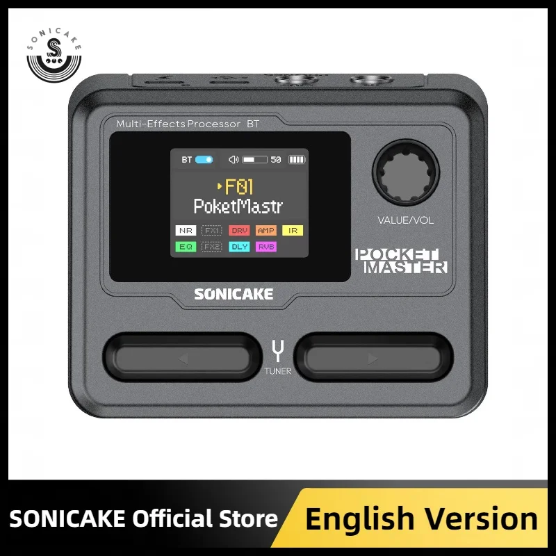 SONICAKE Pocket Master Mini Guitar Bass Amp 100+ Multi-Effects Pedal APP Control 1.77