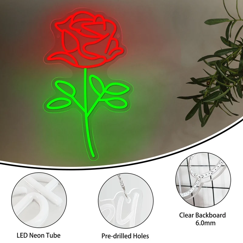 Rose Flowers LED Neon Light Sign Acrylic Neon Sign USB For Home Bedroom Living Room Bar Party Wedding Wall Art Decor Night Lamp