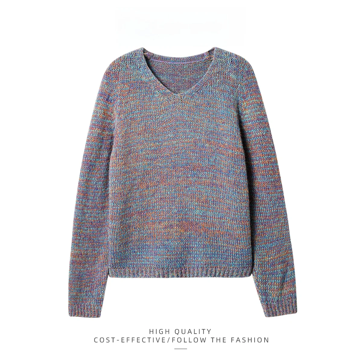 

Paixiang Korean V-ne adient Color Blo Loose Women's Knitwear Autumn Winter Comfortable Versatile Knitted Top