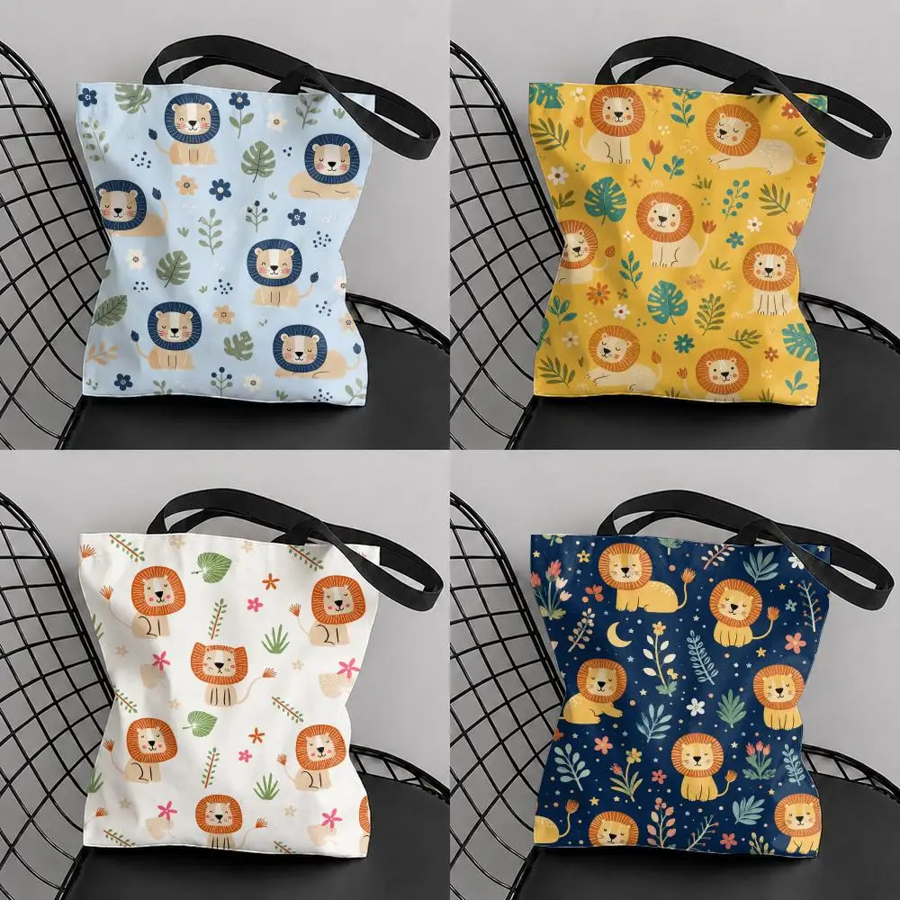 Sunflower Lion Storage Bags Canvas Tote Bag Double-Sided Print Lightweight Shoulder Travel Beach Bag Gift Eco