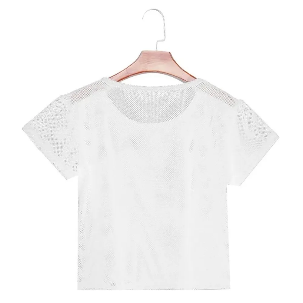 Fashion Short Style Mesh Yoga Shirt Mesh Fabric Breathable Sports Tops Quick Dry Lightweight Fitness Tank Top Summer Exercises
