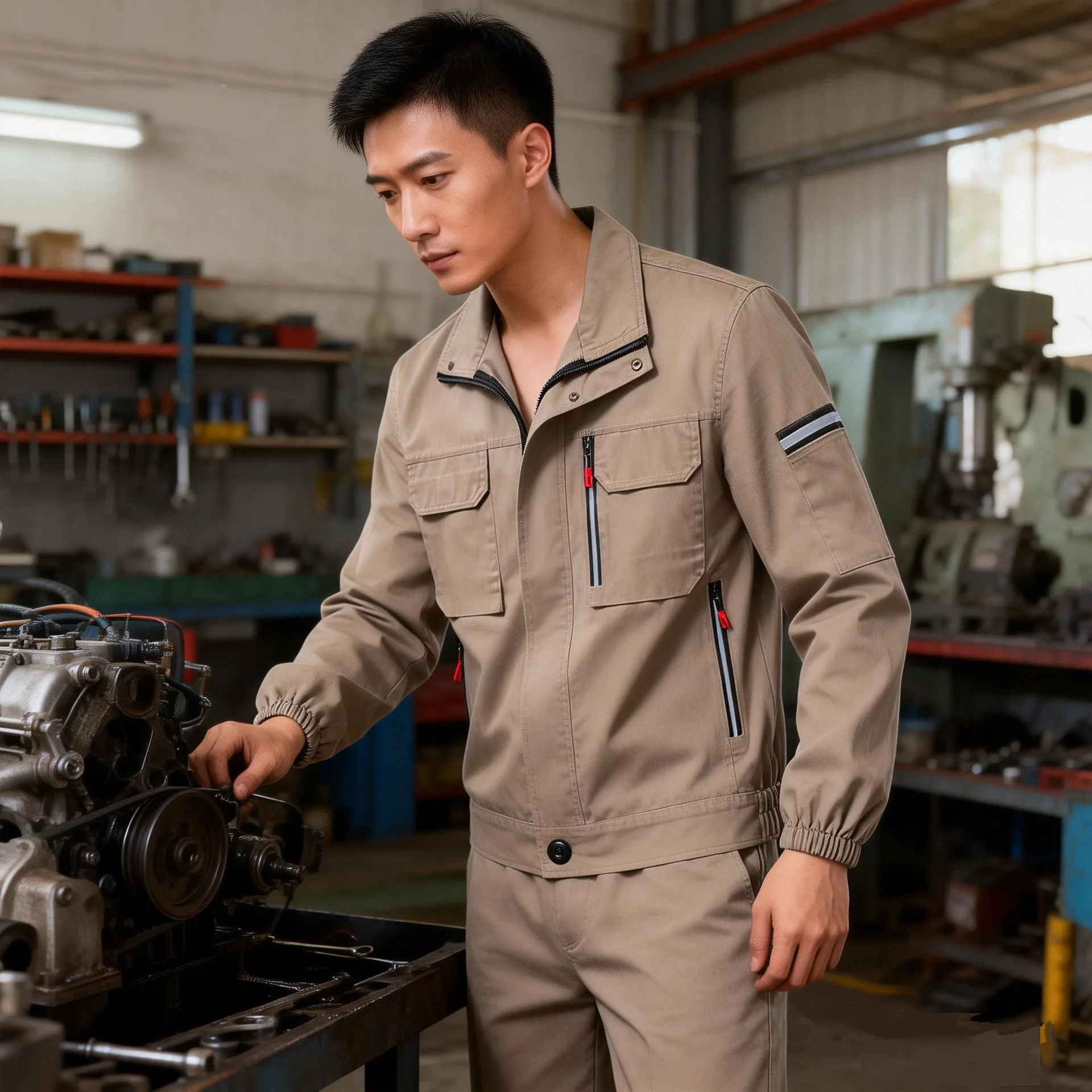 Thick Long-sleeved Labor Insurance Suit Set Wear-resistant Anti-scalding Reflective Strip Auto Repair Welder Workshop Tooling