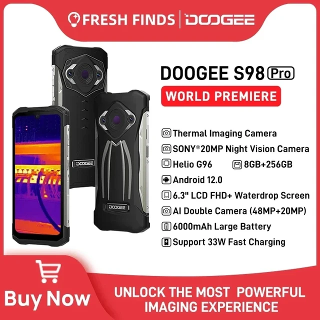 DOOGEE S98 Pro Rugged Phone Thermal Imaging Camera Phone 20MP Night Vision  Cellphone Helio G96 8+256GB 6.3