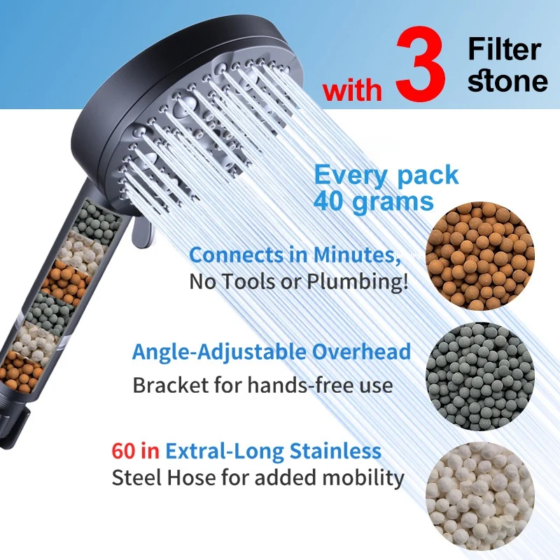 Filtered Shower Head Showerhead Reduces Dry Itchy Skin 10 Spray Mode With Filters, Black