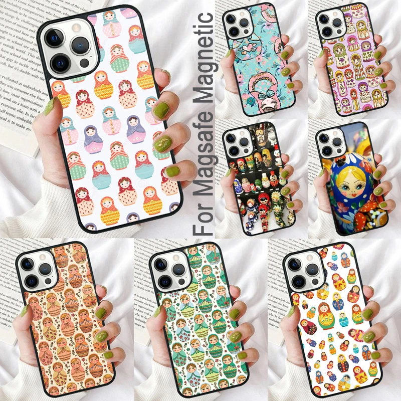 Russian Dolls Matryoshka Magnetic Soft Phone Case for iPhone 16 Promax 15 Pro 13 14 Plus 11 12 Mini MagSafe Coque