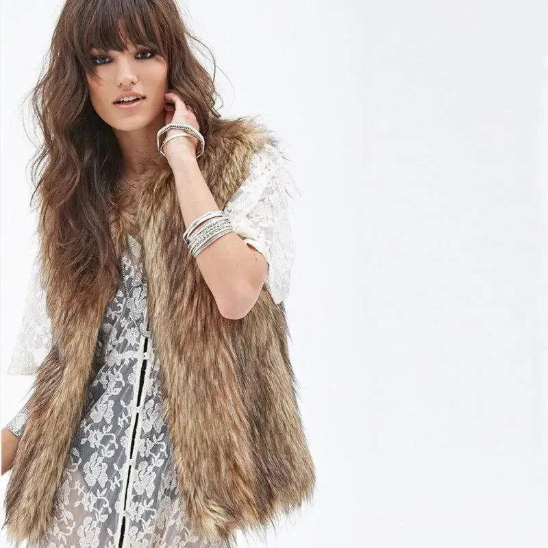 Women's Faux Fur Vest Long Hair Raccoon Skin Vest Artificial Hair Leather Jacket European Style Inner Wear  Color