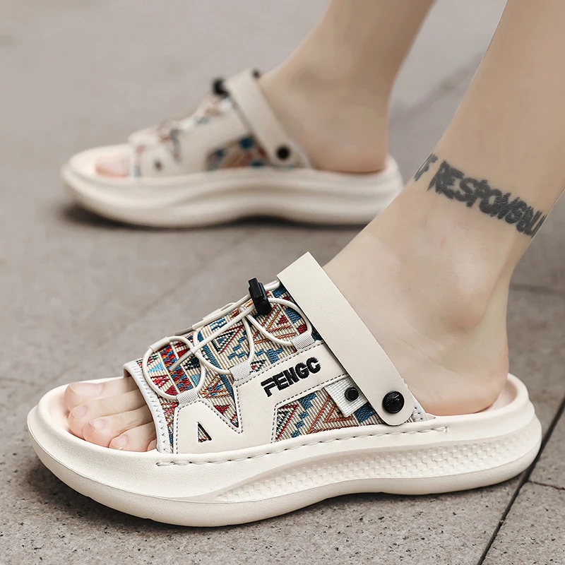 Fashion Men Sandals Luxury Pu Leather  Men's Beach Sandal Footwear 2026 Autumn Male Casual Shoes Comfort Anti Slip Outsole Adult
