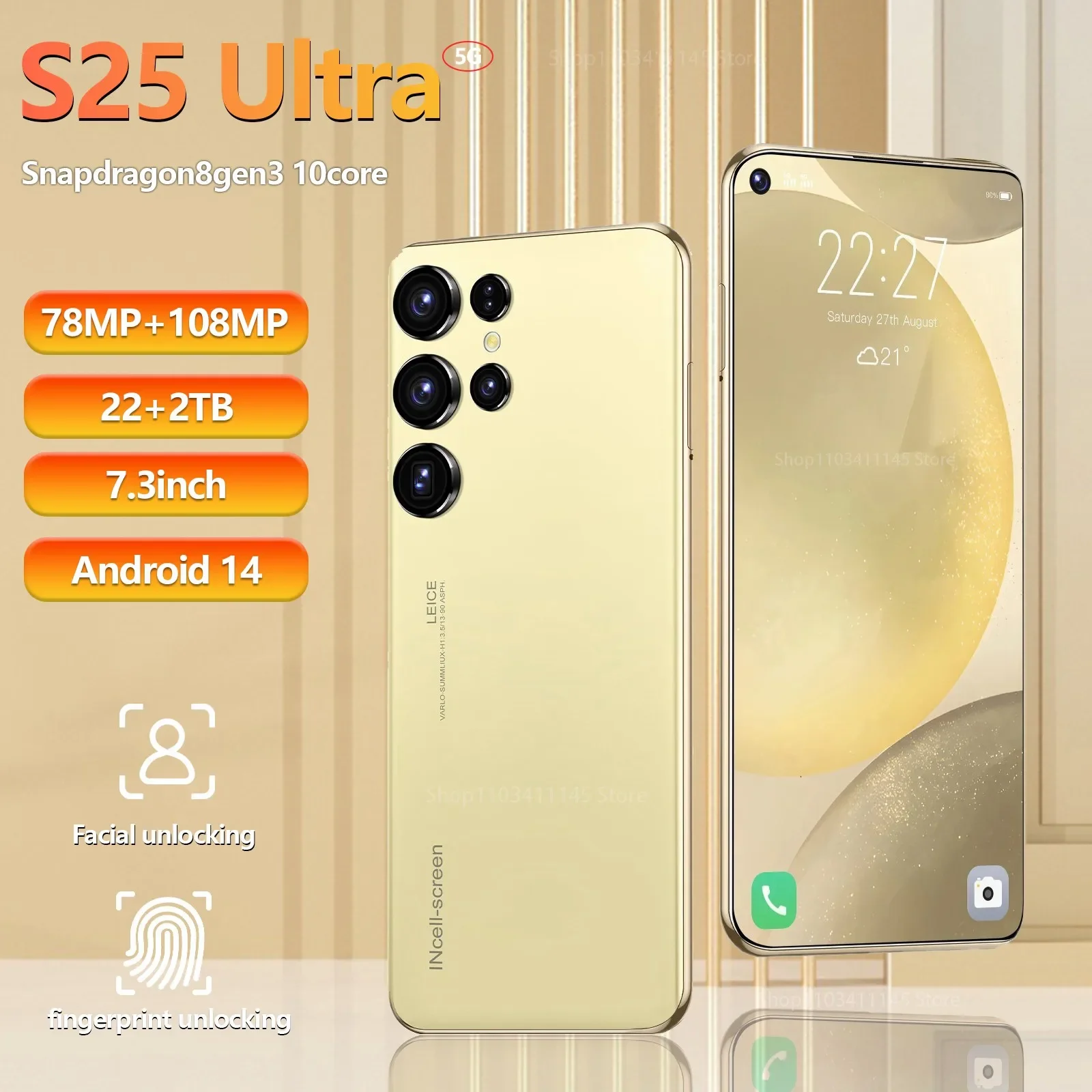 New S25 smartphone 5G 7.3-inch high-definition Android14 Snapdragon 8gen3 10core dual SIM phone 7800mAh unlocking mobile phones