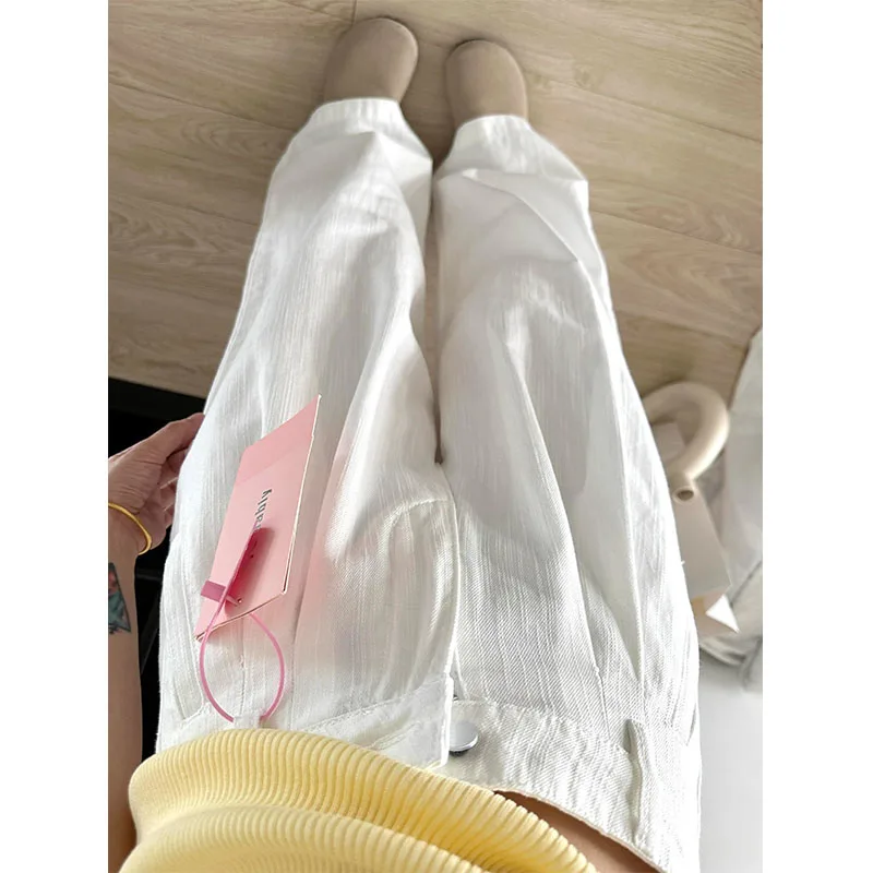 Lente 2026 Hoge taille rechte pijpen getextureerde witte denim jeans dames losse afslankende wijde pijpen vloerlengte broek