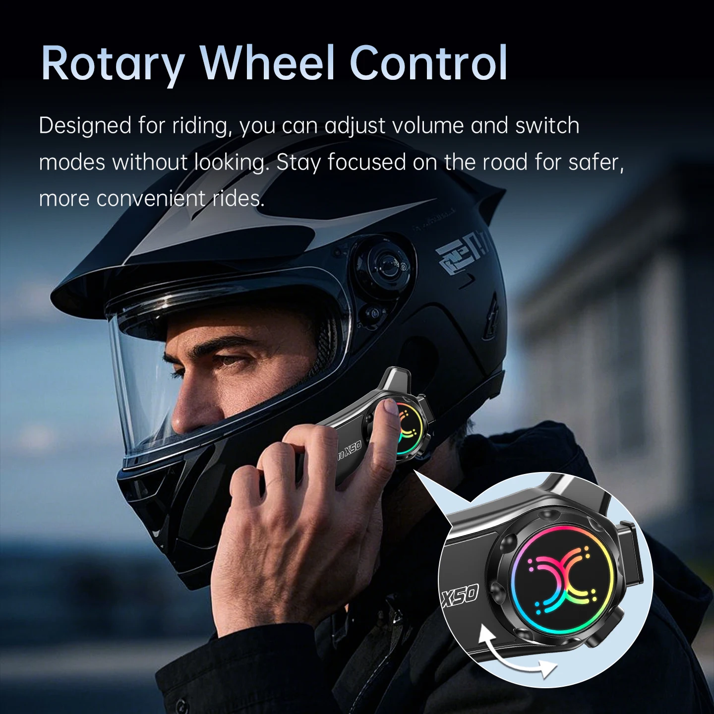 X50 Motorcycle Helmet Bluetooth Headset Bluetooth5.3 ENC-DSP Noise Reduction IP67 Waterproof RGB Ambient Light 35H Long Working