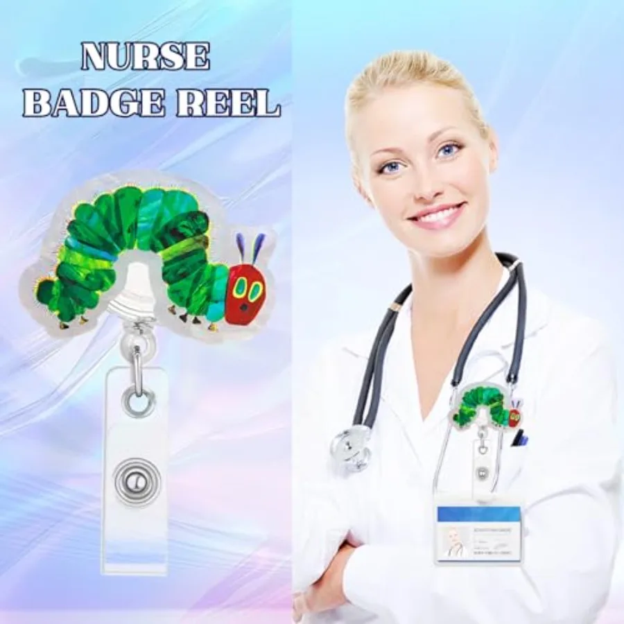 Carrete de insignia The Very Hun Caterpillar, carretes de insignia divertidos, soporte retráctil para insignia, carrete, Clip de identificación, Animal lindo, decorativo pediátrico