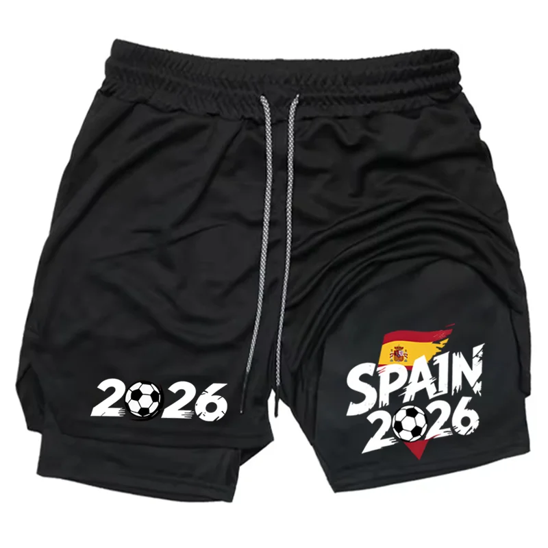 

Men's Black 2-in-1 Soccer Athletic Shorts, Quick-Dry Breathable, Drawstring Waist, Ideal for Gym,Training & Football Gamestk0530