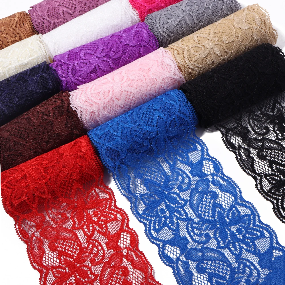 2Yards 8cm Colorful Elastic Floral Lace Ribbon DIY Apparel Sewing Handmade Crafts Lace Tape Headwear Wedding Party Decoration