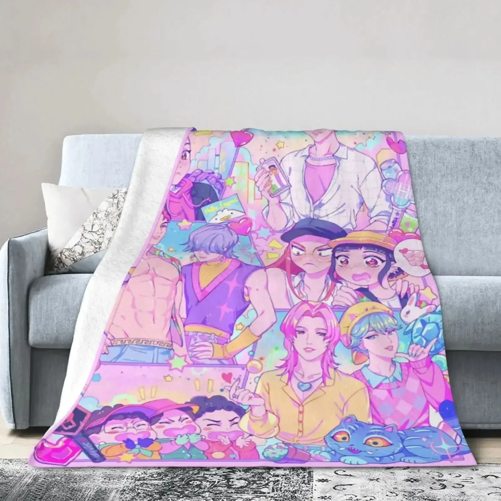 K-Poop Group D-emon-Hu-nters Gemütliche, superweiche Flanelldecke, schöne warme Überwurfdecke mit Anime-Charakter für Wohnzimmer, Heimdekoration