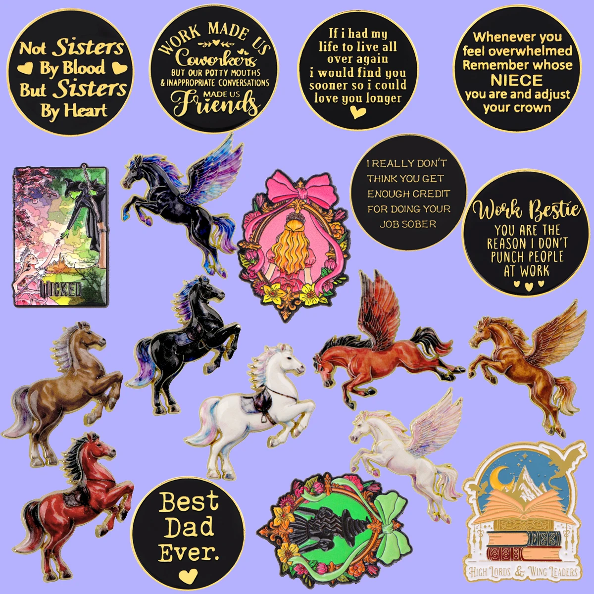 Funny Witch Enamel Pin Cartoon Horse Badge Lapel Pins Quotes Brooches for Jackets Cosplay Accessories Animal Jewelry Toys Gifts