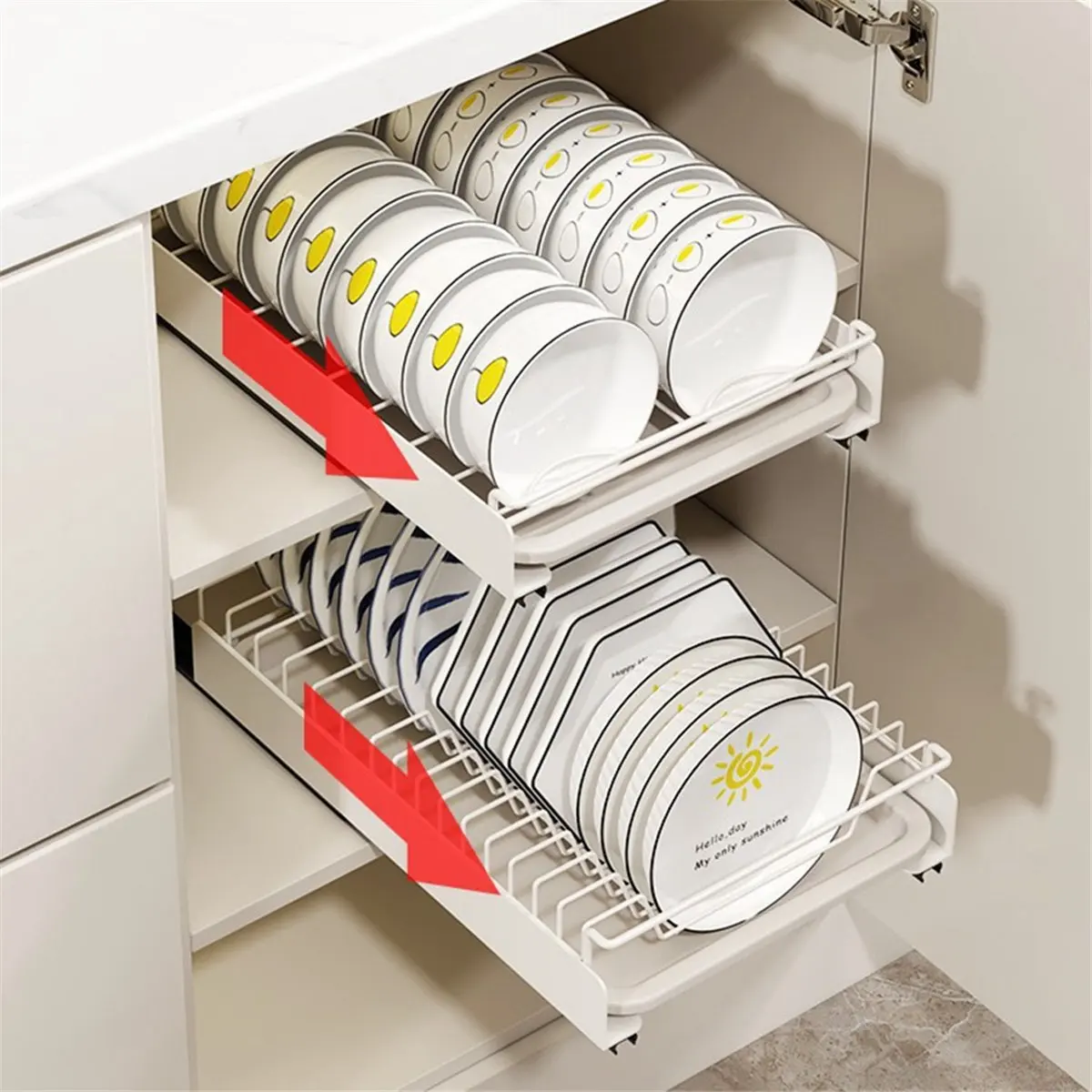 Cabinet Rack Pull-Out Storage Tray Kitchen Accessories B Carbon steel + PP Dish Rack