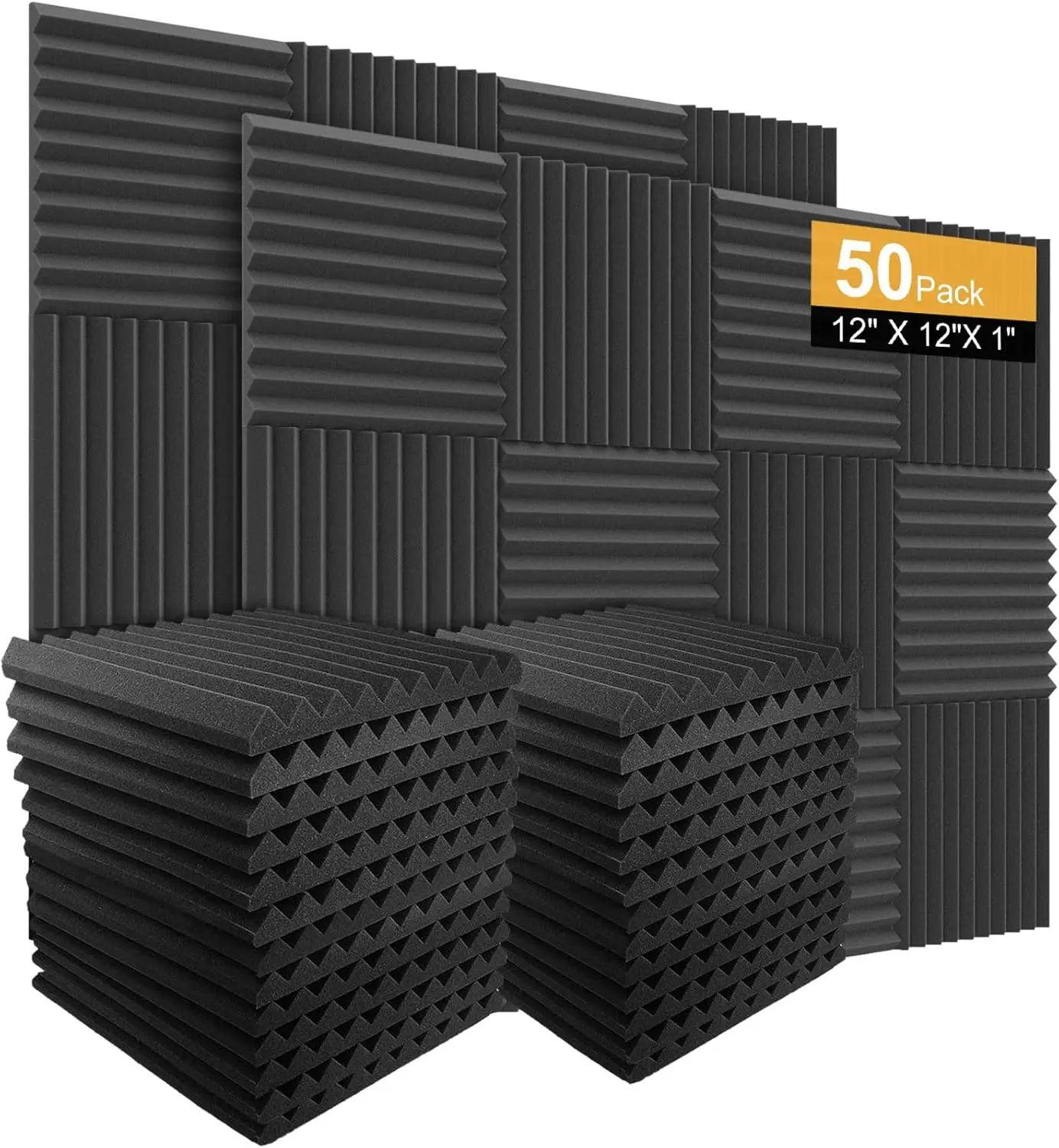 

50 штук акустических панелей, звукоизоляционная пена для стен, 2,54 x 36,5 x 36,5 см, черная