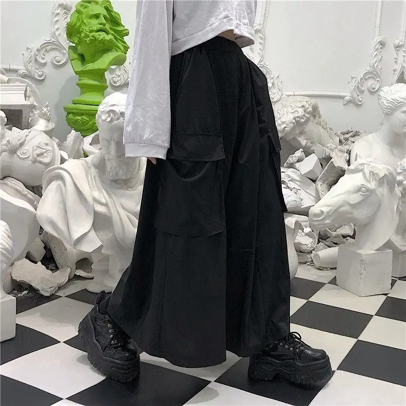 Pants Women Couple Ins Harajuku Spring Autumn Japanese Style Loose Casual Streetwear Pockets  Full Length Black Elastic