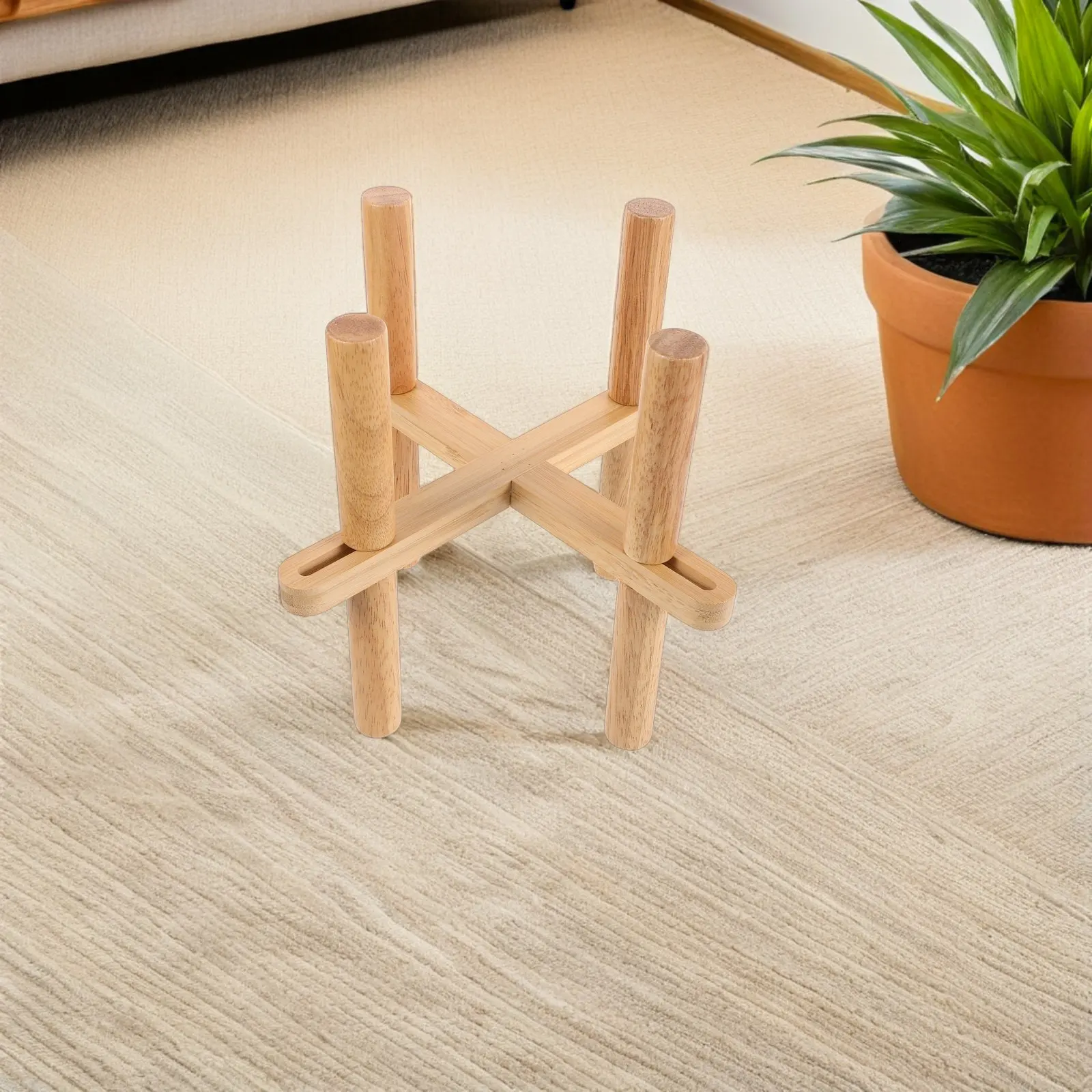 Extendable Bamboo Plant Stand Adjustable Floor Flower Pot Shelf for Indoor Balcony Succulent Display Decorative Wooden Flower