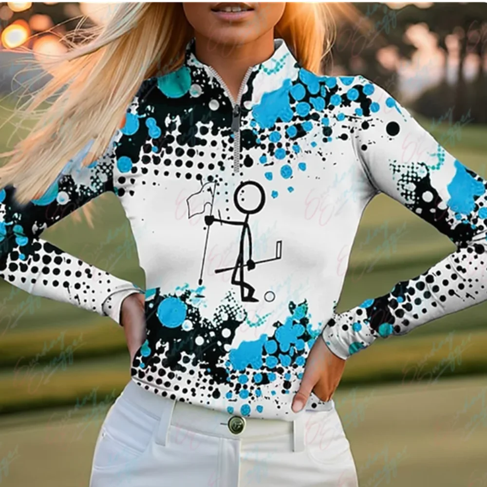 

Women's Polo Shirt Golf Shirt Breathable Quick Dry Moisture Wicking Long Sleeve Golf Funny Printed Tennis Golf Top