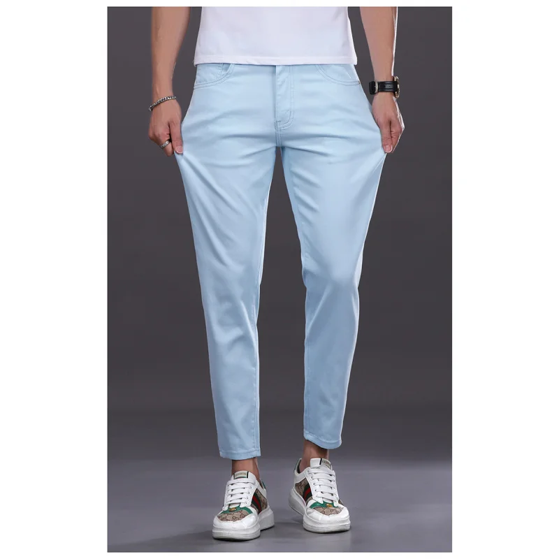 

B168 Summer high-end new blue simple fashion versatile small straight stretch jeans