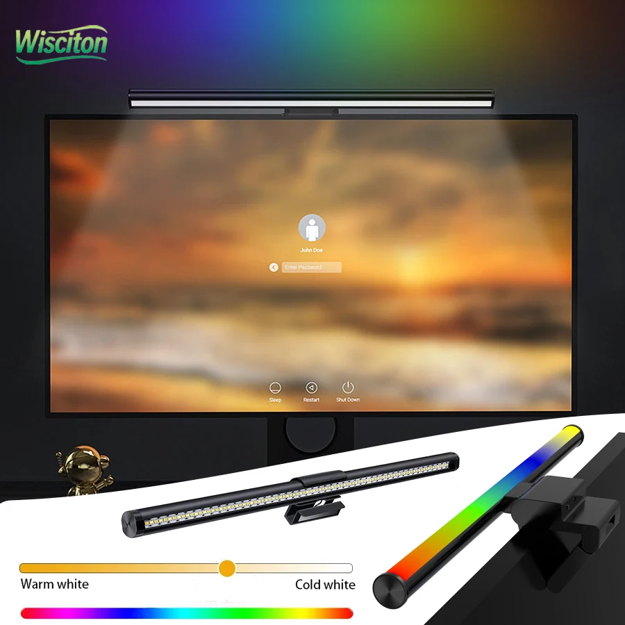 

RGB Monitor Atmosphere Lamp Bar LED Liaht Bar Monitor Screen Hanging Light Stepless Dimmable Work Game Learning Light Monitorbar