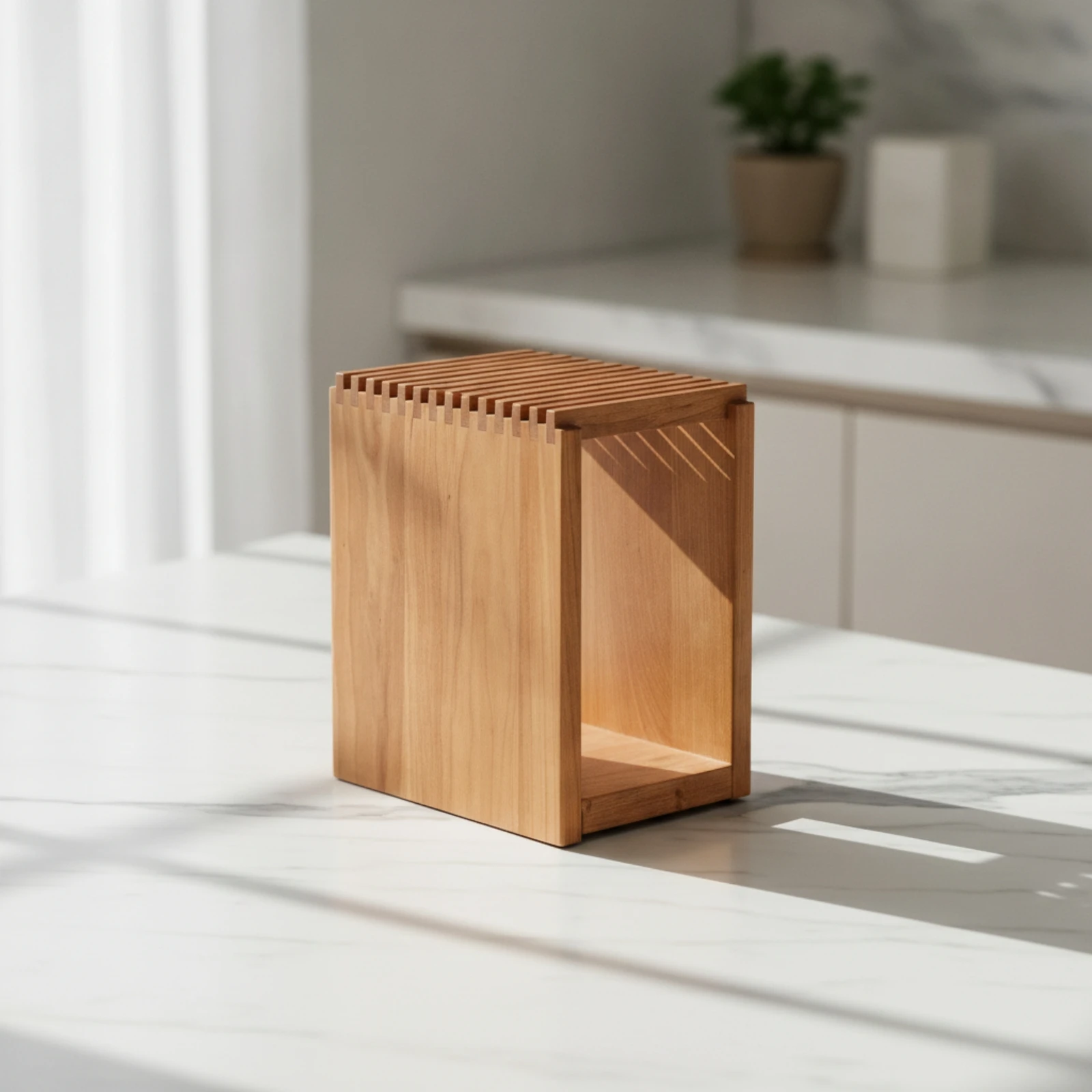 Wooden Cutlery Block Ventilated Countertop Cutlery Block Organizer Breathable Universal for Home Cooks, Kitchen Counter