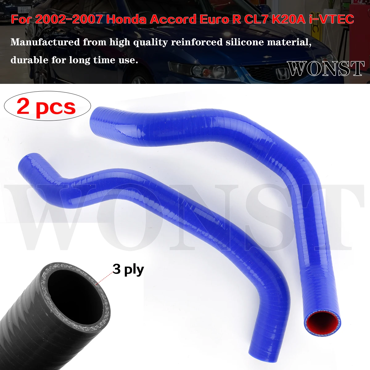 

2Pcs Blue For 2002-2007 Honda Accord Euro R CL7 K20A i-VTEC Radiator Coolant Hoses 2003 2004 2005 2006 Silicone Tubes Kit