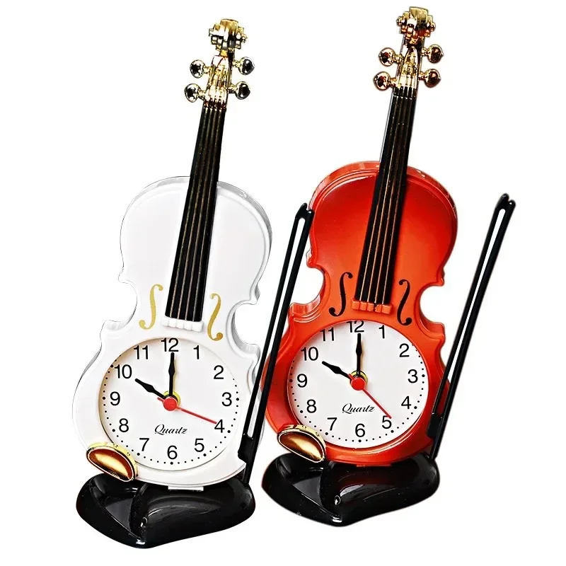 Reloj despertador para estudiantes de violín, moda creativa, Simple, estilo europeo, decoración de adorno Retro de dibujos animados para niños