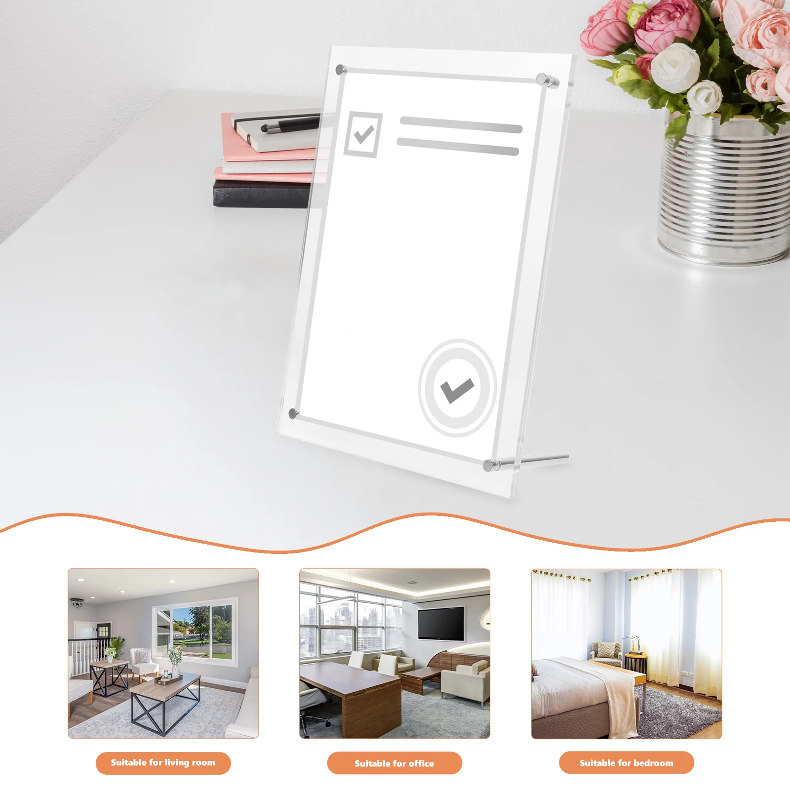 

Acrylic Stainless Steel Photo Frame Large Size Clear Design Desktop Picture Frames Business License Certificate Holder