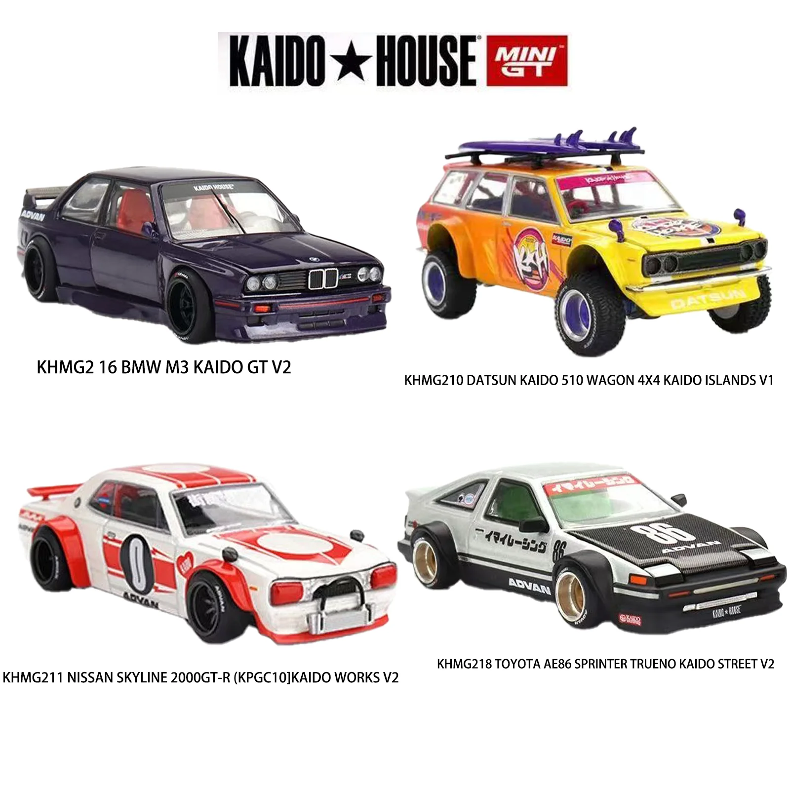 

Kaido House MINIGT BMW M3 Nissan 2000GT Toyota AE86 Dartson off-road alloy model