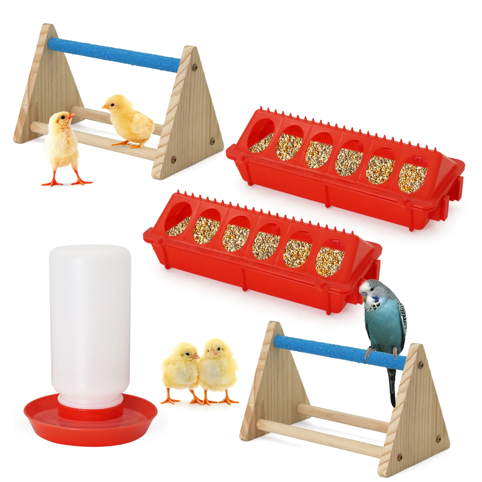

5 Pcs Chick Feeder and Waterer Kit Plastic Baby Chicken Feeder and Waterer Set for Small Poultry Chick Ducks Quail Farm Supplies