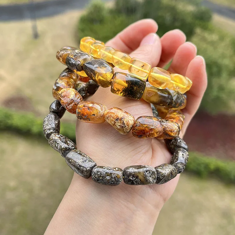 Original Amber Bracelets for Unisex New Genuine Irregular Beads Natural Black Medical Green Healing Jewelry Factory Unique Gift