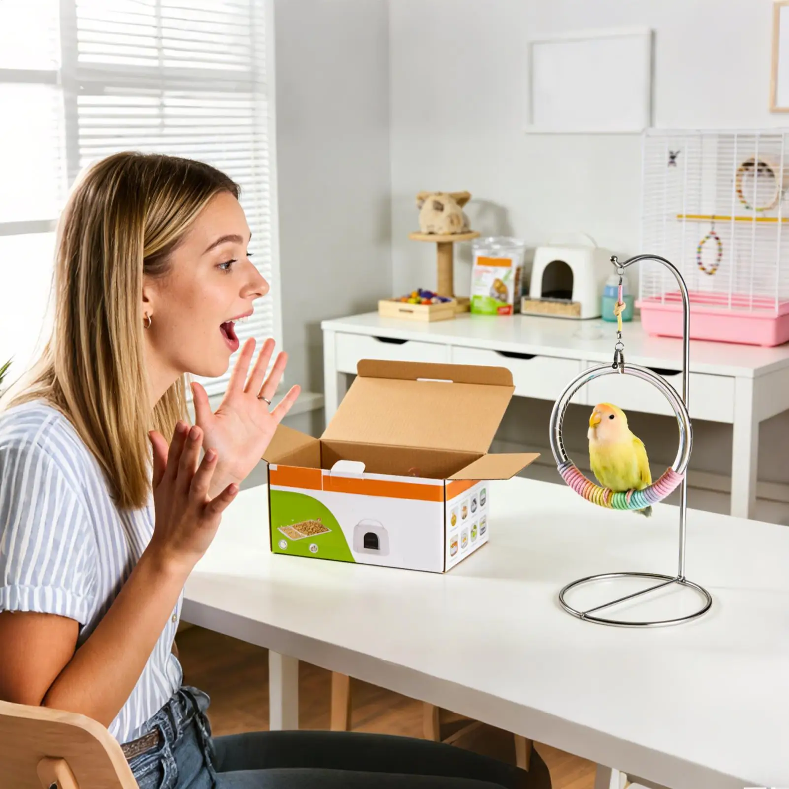 

Игрушка-качели с веревкой и кольцом для попугаев, конуров, попугаев-папуг, какаду, неразлучников, корелл, канареек