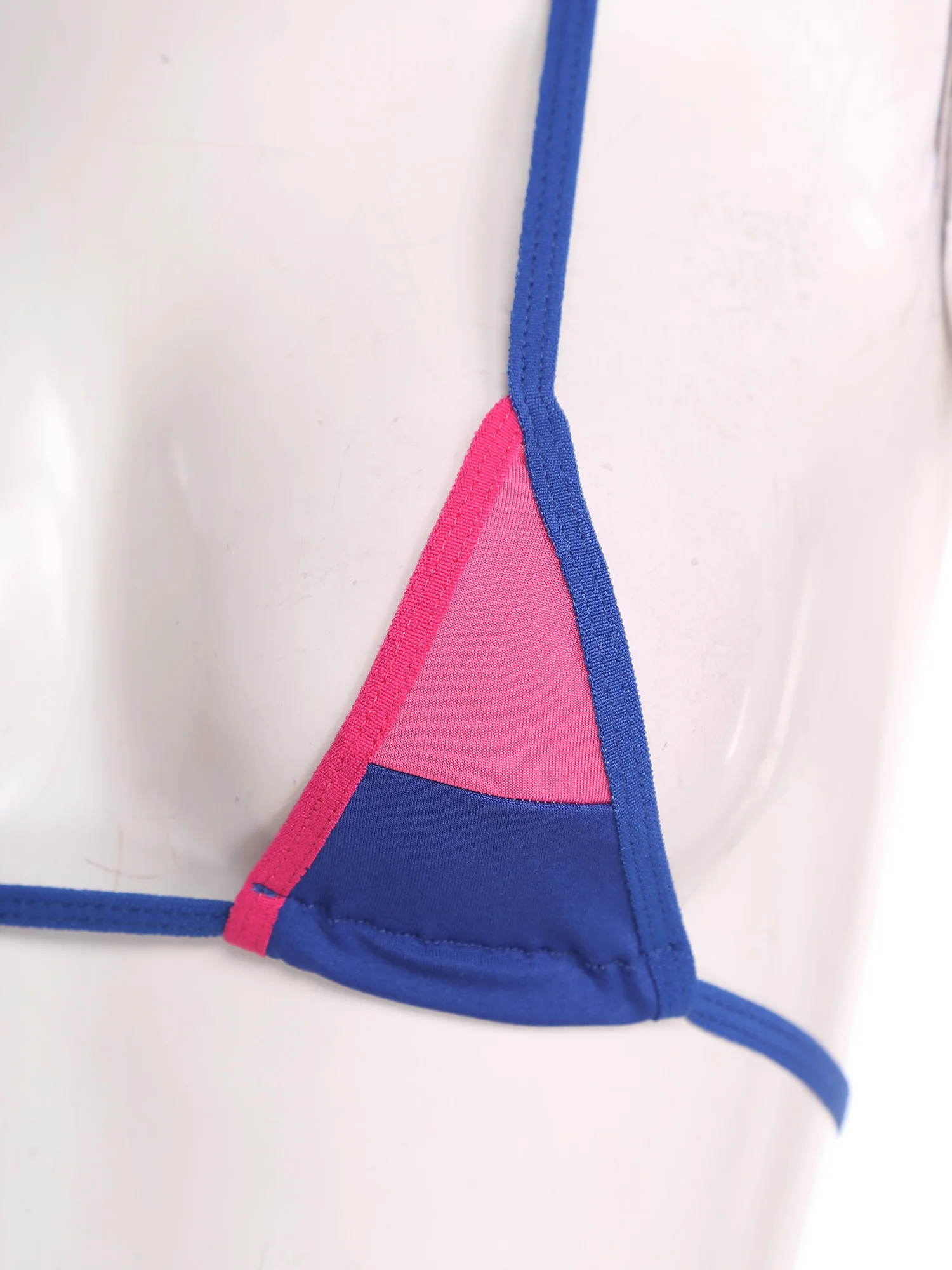 

Womens Extreme Micro Bikini Swimwear Lace-up Halter Neck Contrast Color Mini Bra with Low Rise Thongs Sets Pool Party Swimsuits