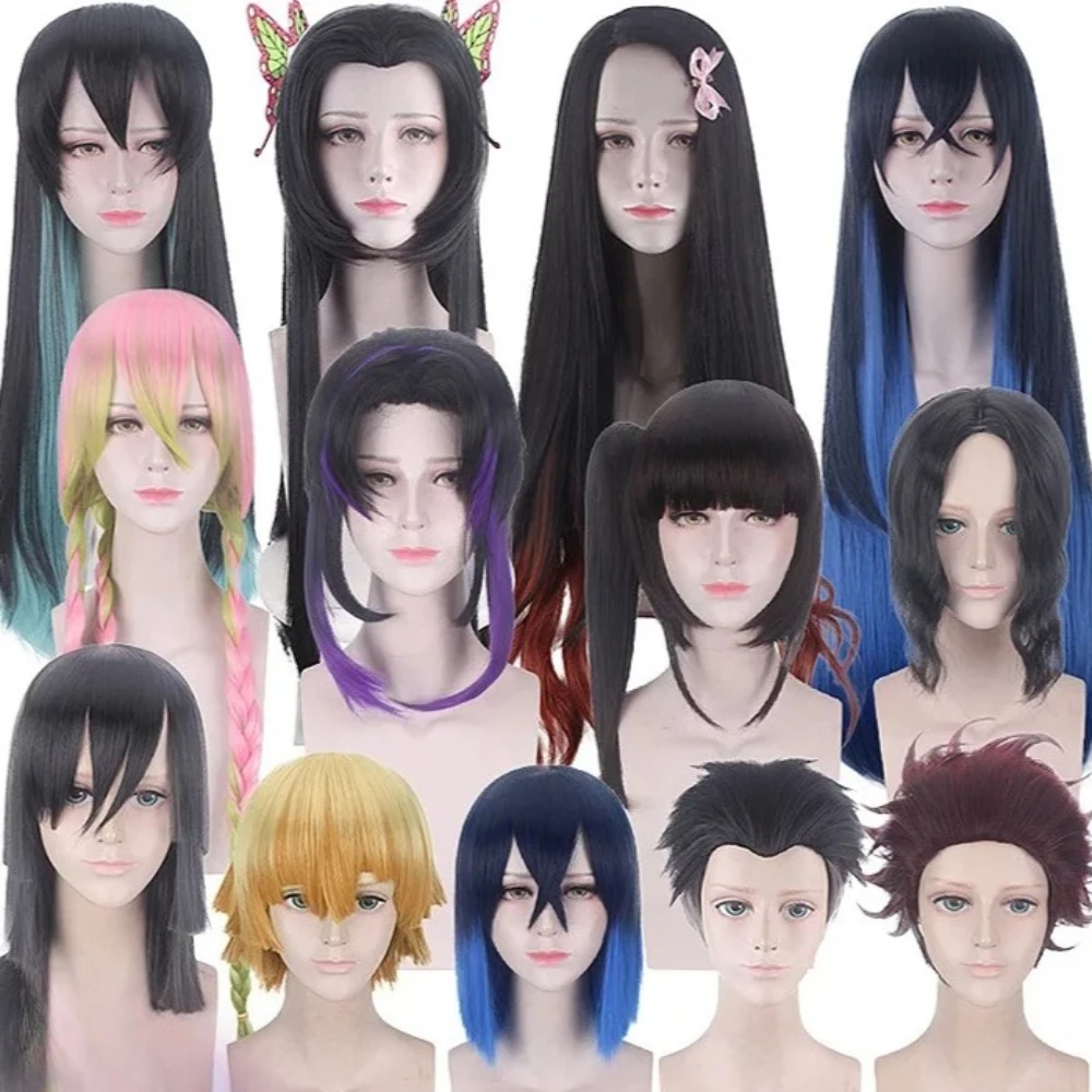 

Synthetic Ombre Cosplay Wig for Demon Slayer Character Zenitsu Nezuko Heat Resistant Fiber Costume Halloween Party Hair