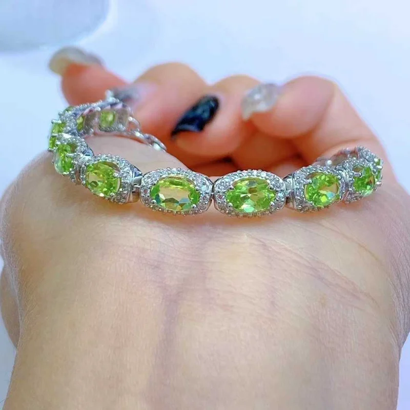 SACE GEMS New Arrival 925 Sterling Silver Natual Peridot Gemstone Bracelrts for Women Engagement Cocktail Party Fine Jewelry