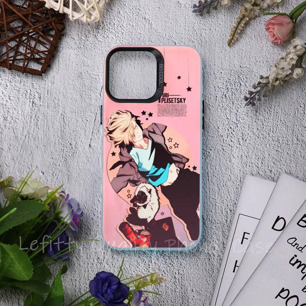 

Y-Yuri On ICEEs Anime Trend Phone Case For IPhone 17 16 15 14 13 12 11 Plus Pro Max Multicolor Aurora Laser Shockproof Funda