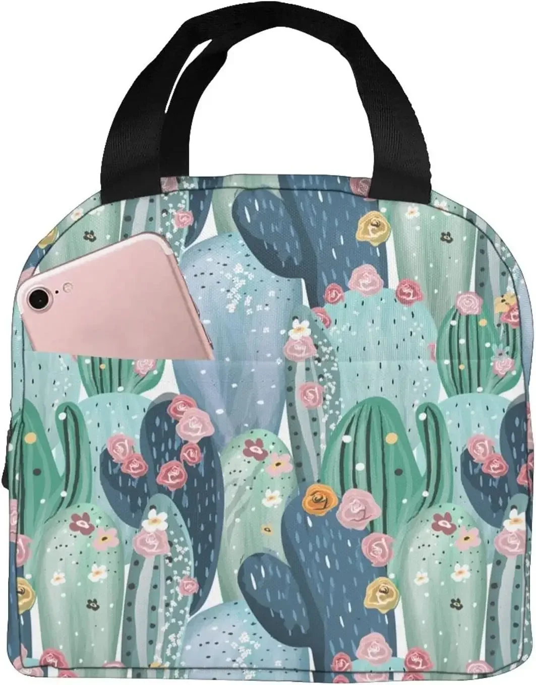 

Cute Cactus Lunch Bag for Women Insulated Lunch Box Reusable Lunch Cooler Tote Bag Thermal Lunchbag for School Work Picnic