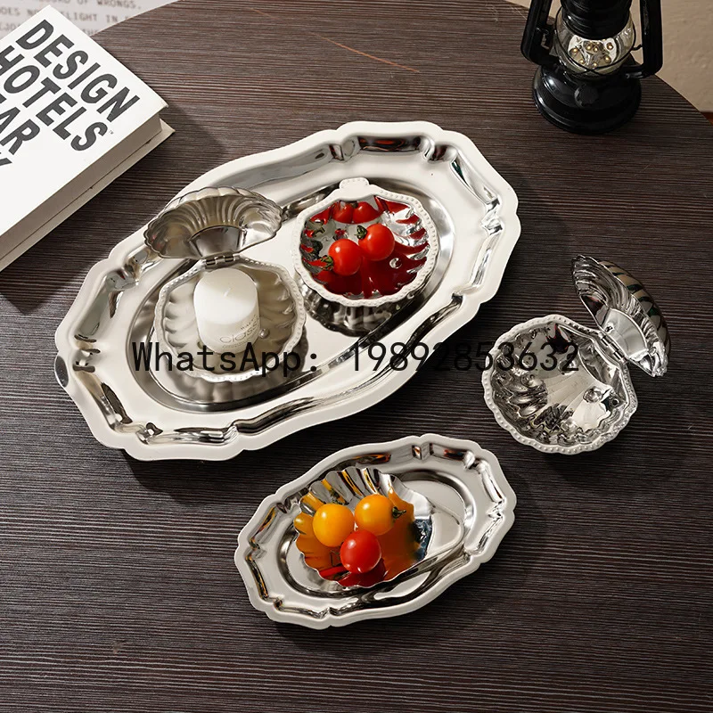 SLT stainless steel oval lace plate Russian food snack dessert plate fruit dish exquisite cake tray