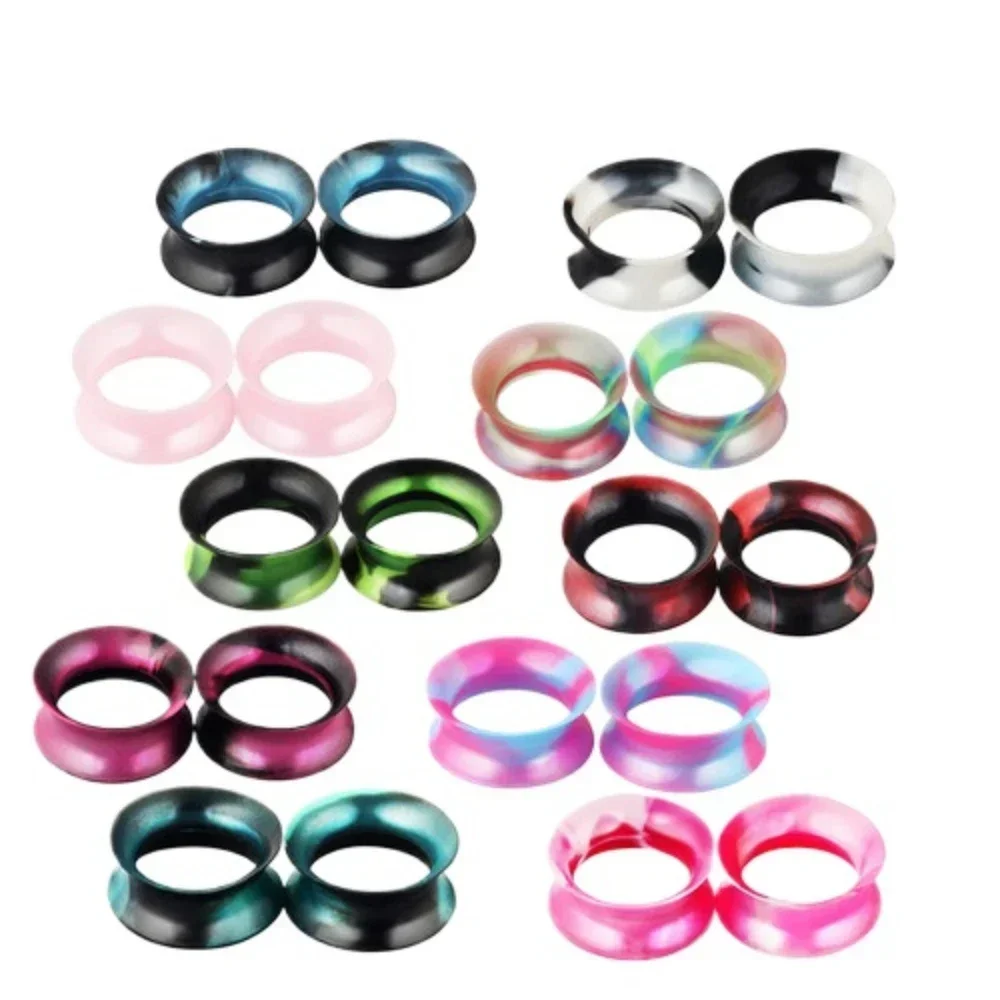 2 قطعة رقيقة جدا متنوعة اللون سيليكون الأذن التوصيل مزدوجة متوهج السرج الأذن اللحم نفق نقالة مقياس 6-25 مللي متر #5