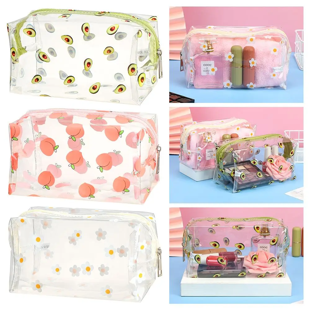 Cute Print Toiletry Organizer Clear Travel Cosmetic Bag borse per il trucco trasparenti per le donne ragazze Avocado Flower Peach