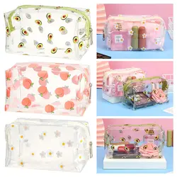 Cute Print Toiletry Organizer Clear Travel Cosmetic Bag borse per il trucco trasparenti per le donne ragazze Avocado Flower Peach